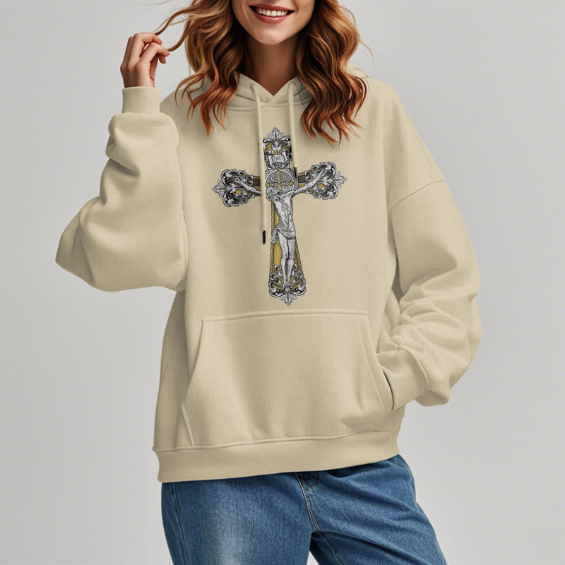 Christianartworkshop Classic Style St. Benedict Cruxifix Faith Fleece Lined Polyester Hoodie - image 13