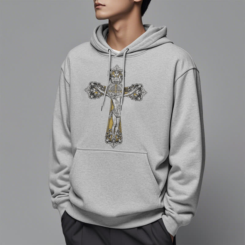 Christianartworkshop Classic Style St. Benedict Cruxifix Faith Fleece Lined Polyester Hoodie - image 32