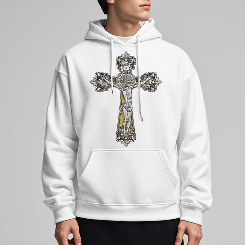 Christianartworkshop Classic Style St. Benedict Cruxifix Faith Fleece Lined Polyester Hoodie - image 8