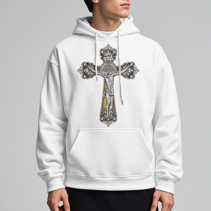 Christianartworkshop Classic Style St. Benedict Cruxifix Faith Fleece Lined Polyester Hoodie - image 8