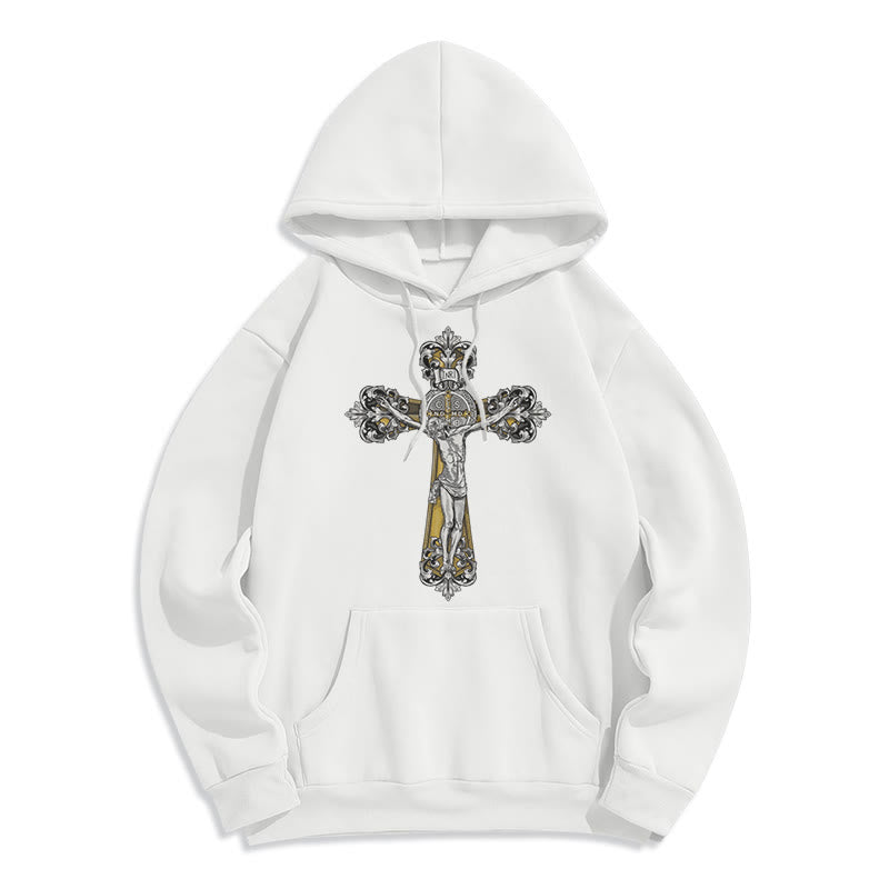 Christianartworkshop Classic Style St. Benedict Cruxifix Faith Fleece Lined Polyester Hoodie - White - 2XL - image 5