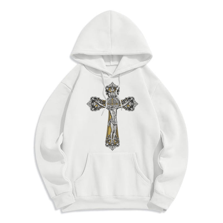 Christianartworkshop Classic Style St. Benedict Cruxifix Faith Fleece Lined Polyester Hoodie - White - 2XL - image 5