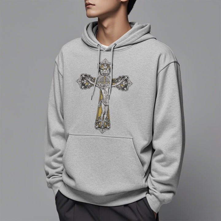 Christianartworkshop Classic Style St. Benedict Cruxifix Faith Fleece Lined Polyester Hoodie - image 32