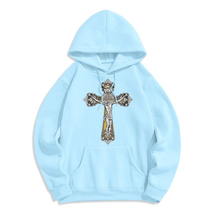 Christianartworkshop Classic Style St. Benedict Cruxifix Faith Fleece Lined Polyester Hoodie - Blue - 2XL - image 25