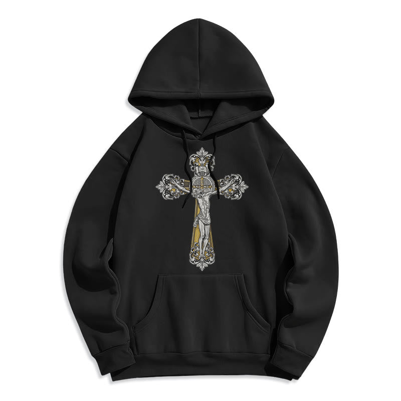 Christianartworkshop Classic Style St. Benedict Cruxifix Faith Fleece Lined Polyester Hoodie - Black - 2XL - image 0