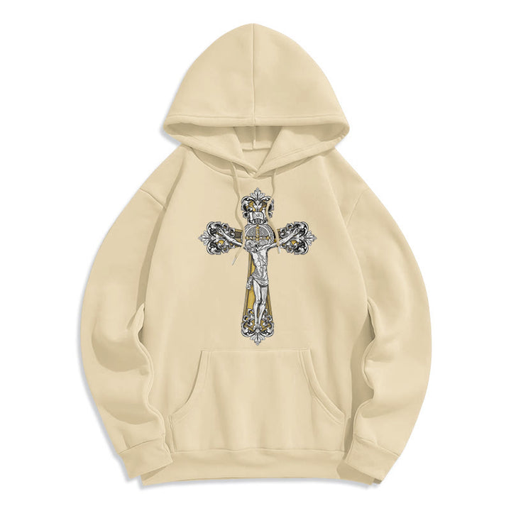 Christianartworkshop Classic Style St. Benedict Cruxifix Faith Fleece Lined Polyester Hoodie - Beige - 2XL - image 10