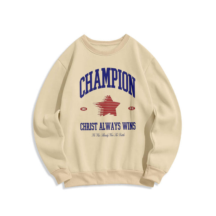 Christianartworkshop Modern Style Champion Christ Always Wins Fleece Lined Polyester Sweatshirt - Beige - 2XL - image 0