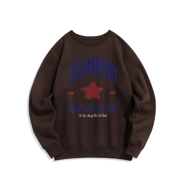 Christianartworkshop Modern Style Champion Christ Always Wins Fleece Lined Polyester Sweatshirt - Brown - 2XL - image 15