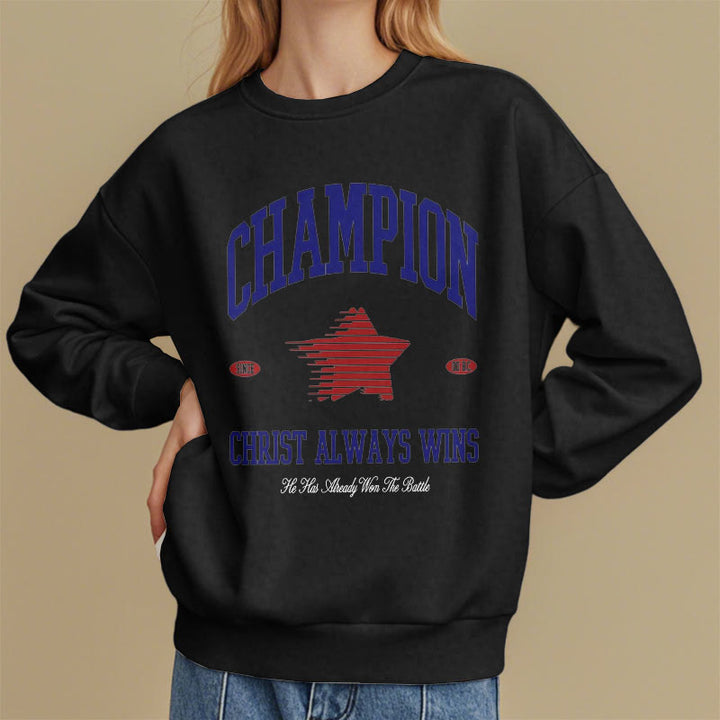 Christianartworkshop Modern Style Champion Christ Always Wins Fleece Lined Polyester Sweatshirt - image 8