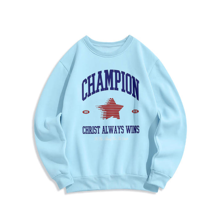 Christianartworkshop Modern Style Champion Christ Always Wins Fleece Lined Polyester Sweatshirt - Blue - 2XL - image 25