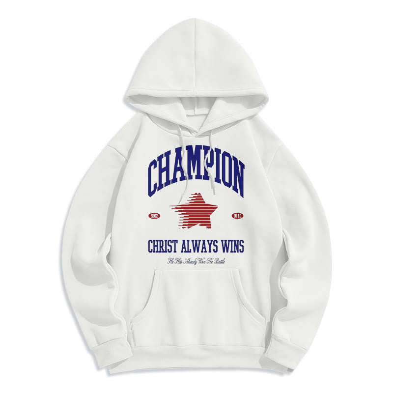 Christianartworkshop Modern Style Champion Christ Always Wins Fleece Lined Polyester Hoodie - White - 2XL - image 10