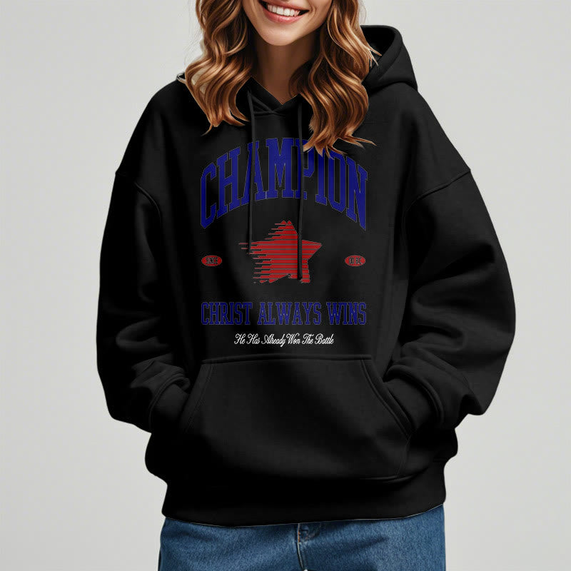 Christianartworkshop Modern Style Champion Christ Always Wins Fleece Lined Polyester Hoodie - image 7