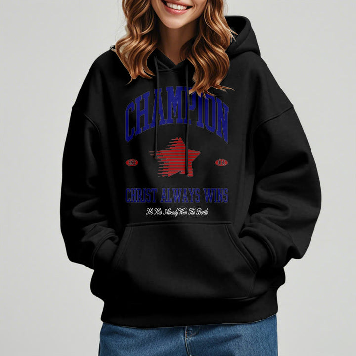 Christianartworkshop Modern Style Champion Christ Always Wins Fleece Lined Polyester Hoodie - image 7