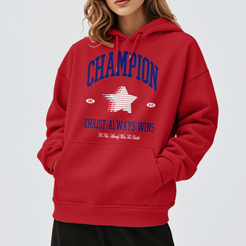 Christianartworkshop Modern Style Champion Christ Always Wins Fleece Lined Polyester Hoodie - image 1