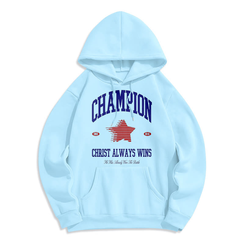 Christianartworkshop Modern Style Champion Christ Always Wins Fleece Lined Polyester Hoodie - Blue - 2XL - image 30