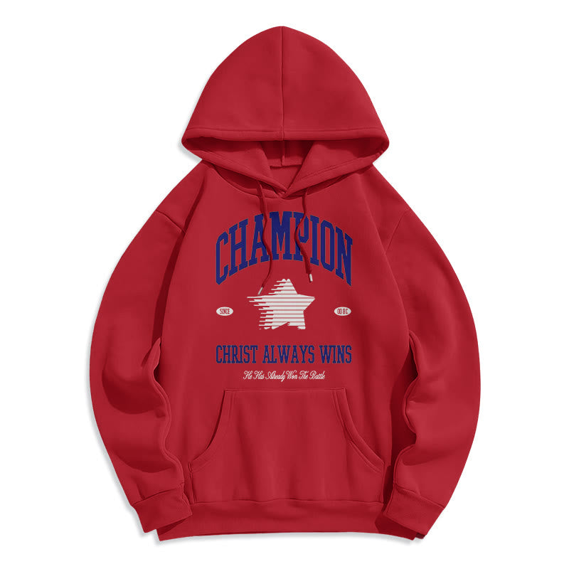 Christianartworkshop Modern Style Champion Christ Always Wins Fleece Lined Polyester Hoodie - Red - 2XL - image 0