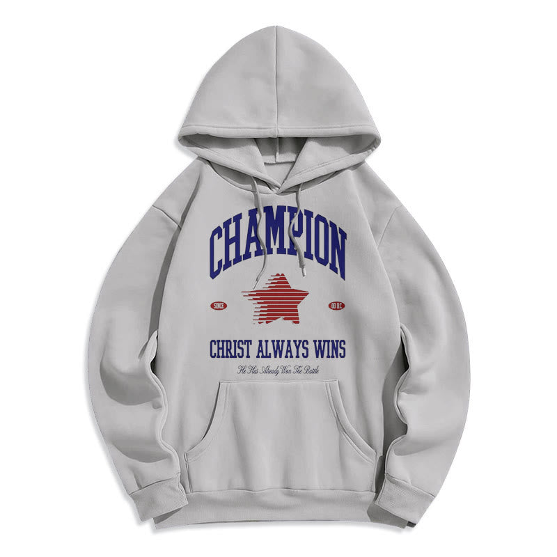 Christianartworkshop Modern Style Champion Christ Always Wins Fleece Lined Polyester Hoodie - Grey - 2XL - image 35
