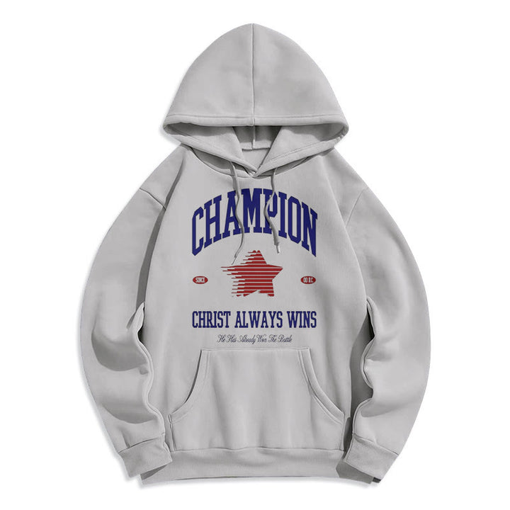 Christianartworkshop Modern Style Champion Christ Always Wins Fleece Lined Polyester Hoodie - Grey - 2XL - image 35
