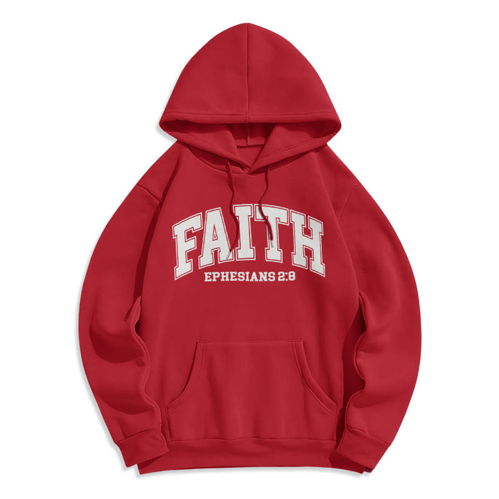 Christianartworkshop Modern Style Faith Ephesians 2 : 8 Fleece Lined Polyester Hoodie - Red - 2XL - image 0