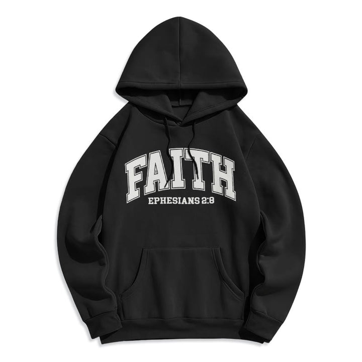 Christianartworkshop Modern Style Faith Ephesians 2 : 8 Fleece Lined Polyester Hoodie - Black - 2XL - image 5