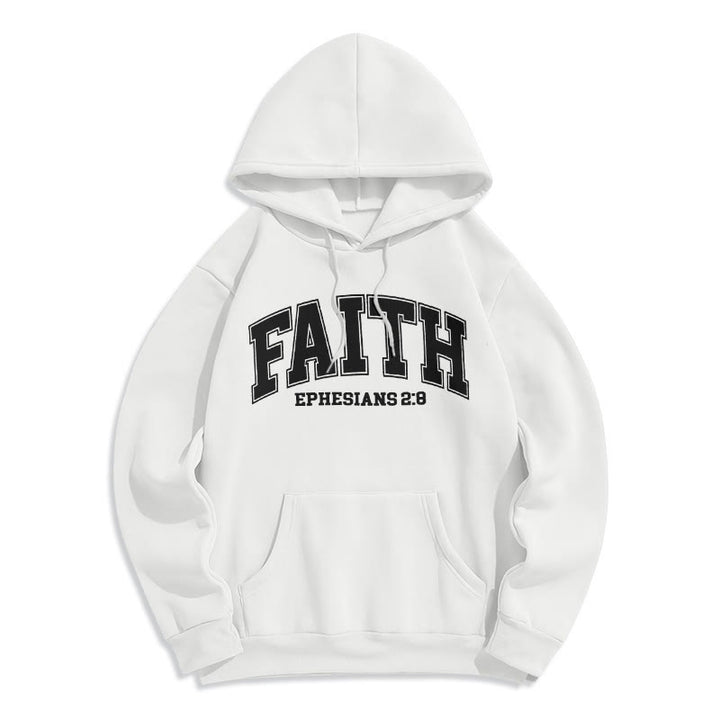 Christianartworkshop Modern Style Faith Ephesians 2 : 8 Fleece Lined Polyester Hoodie - White - 2XL - image 10