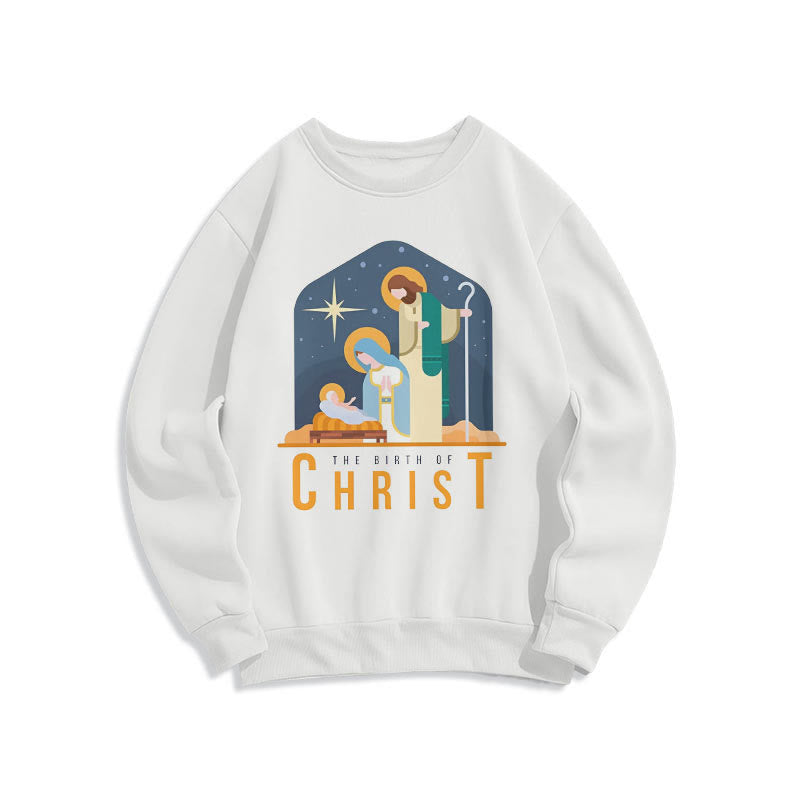 Christianartworkshop Colored Style Birth Of Christ Nativity Scene Fleece Lined Polyester Sweatshirt - White - 2XL - image 10
