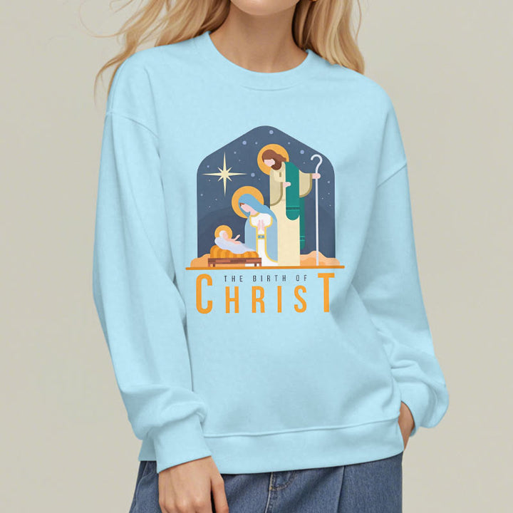 Christianartworkshop Colored Style Birth Of Christ Nativity Scene Fleece Lined Polyester Sweatshirt - image 2