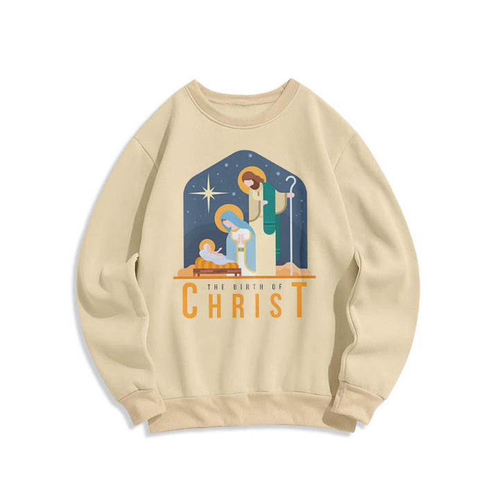Christianartworkshop Colored Style Birth Of Christ Nativity Scene Fleece Lined Polyester Sweatshirt - Beige - 2XL - image 15