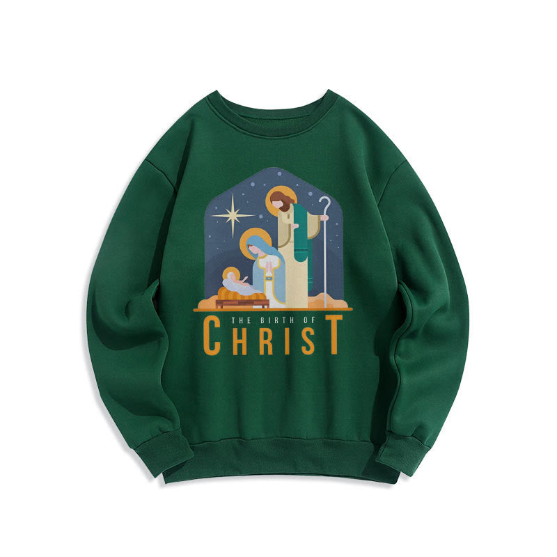 Christianartworkshop Colored Style Birth Of Christ Nativity Scene Fleece Lined Polyester Sweatshirt - Green - 2XL - image 25