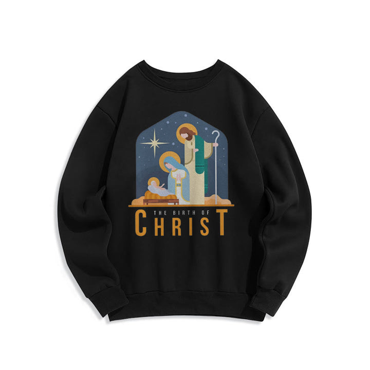 Christianartworkshop Colored Style Birth Of Christ Nativity Scene Fleece Lined Polyester Sweatshirt - Black - 2XL - image 5