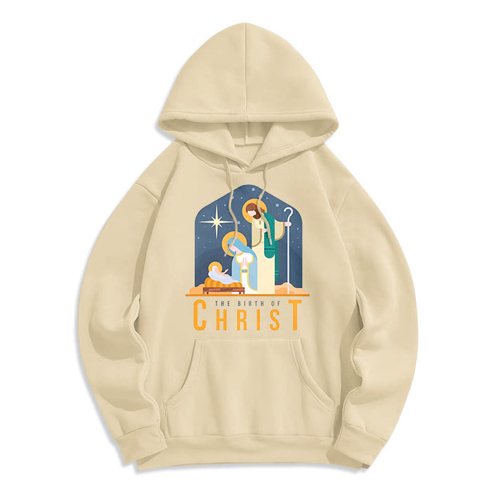 Christianartworkshop Colored Style Birth Of Christ Nativity Scene Fleece Lined Polyester Hoodie - Beige - 2XL - image 0