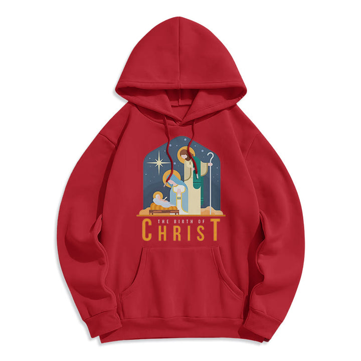 Christianartworkshop Colored Style Birth Of Christ Nativity Scene Fleece Lined Polyester Hoodie - Red - 2XL - image 35