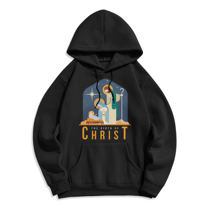 Christianartworkshop Colored Style Birth Of Christ Nativity Scene Fleece Lined Polyester Hoodie - Black - 2XL - image 5