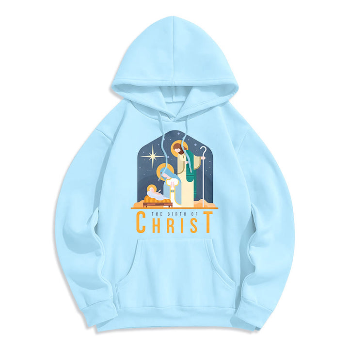 Christianartworkshop Colored Style Birth Of Christ Nativity Scene Fleece Lined Polyester Hoodie - Blue - 2XL - image 25