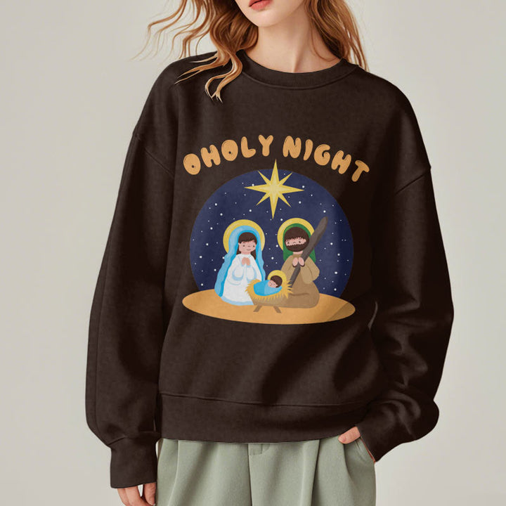 Christianartworkshop Colored Style Holy Night Nativity Scene Fleece Lined Polyester Sweatshirt - image 18