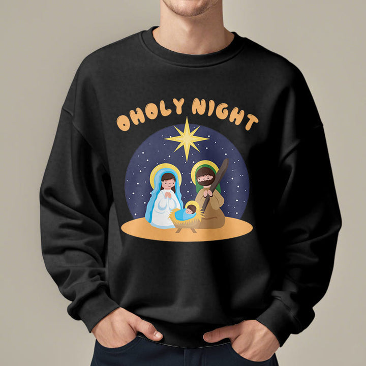 Christianartworkshop Colored Style Holy Night Nativity Scene Fleece Lined Polyester Sweatshirt - image 7