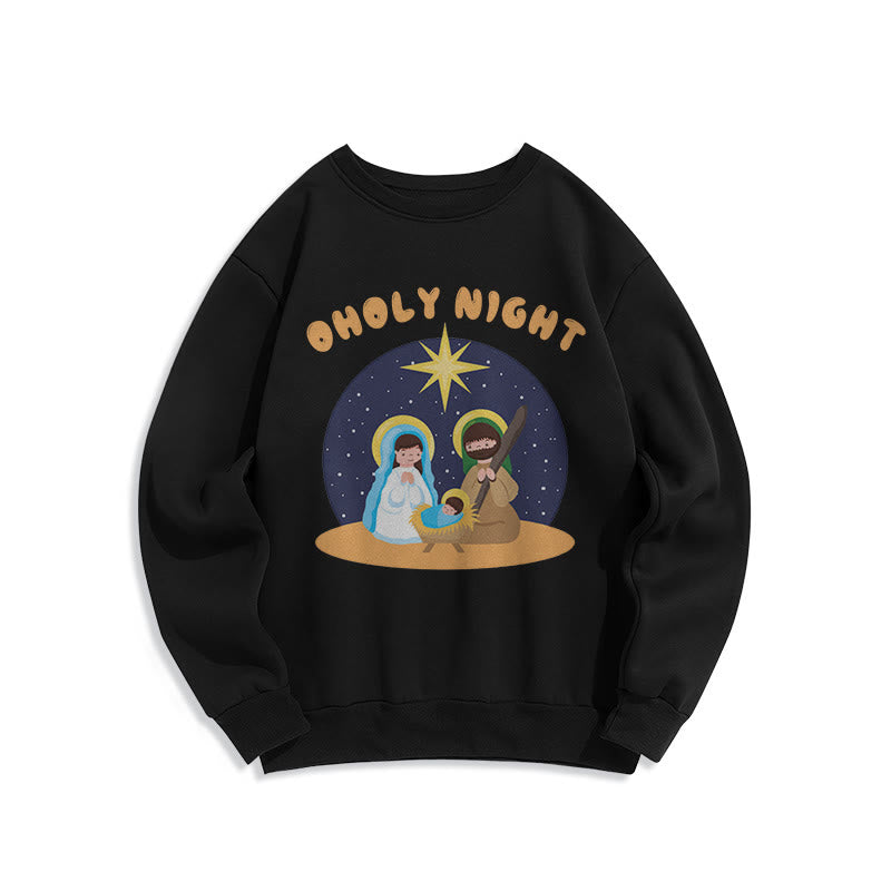 Christianartworkshop Colored Style Holy Night Nativity Scene Fleece Lined Polyester Sweatshirt - Black - 2XL - image 5