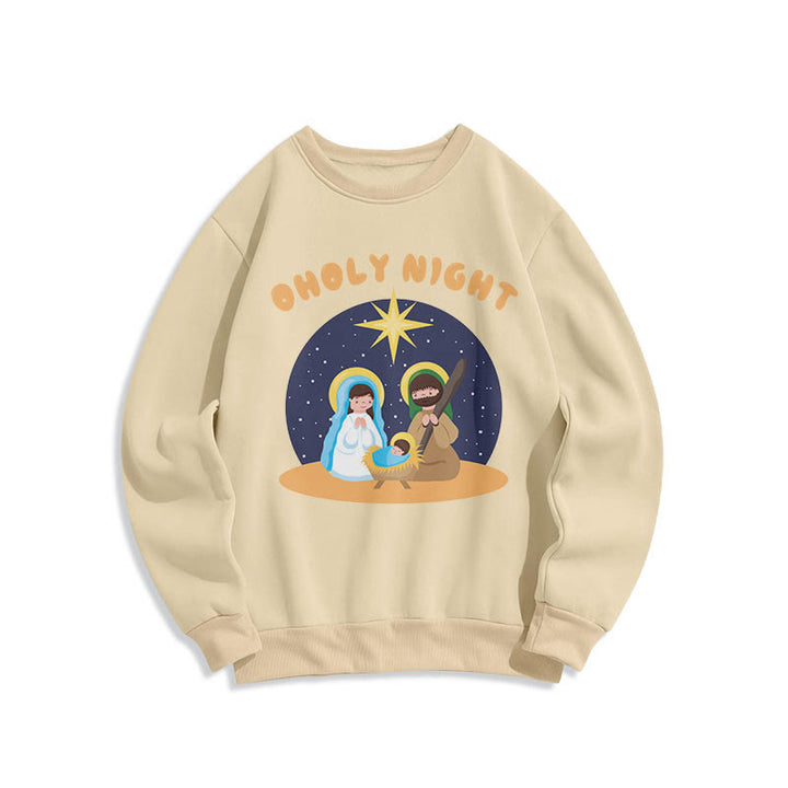 Christianartworkshop Colored Style Holy Night Nativity Scene Fleece Lined Polyester Sweatshirt - Beige - 2XL - image 10