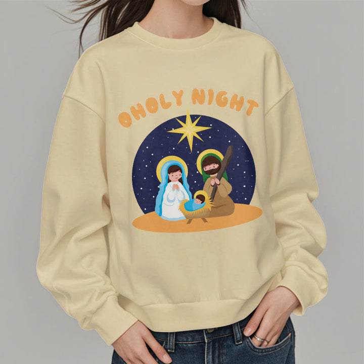 Christianartworkshop Colored Style Holy Night Nativity Scene Fleece Lined Polyester Sweatshirt - image 12