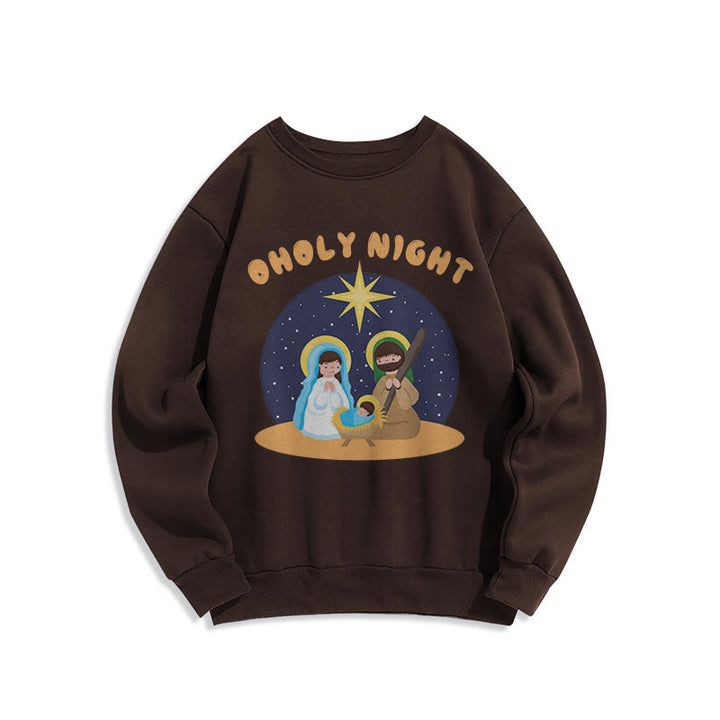 Christianartworkshop Colored Style Holy Night Nativity Scene Fleece Lined Polyester Sweatshirt - Brown - 2XL - image 15