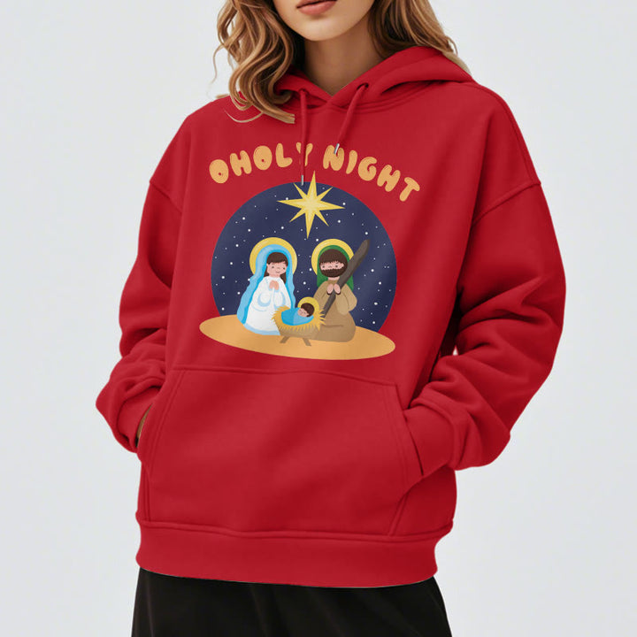 Christianartworkshop Colored Style Holy Night Nativity Scene Fleece Lined Polyester Hoodie - image 38
