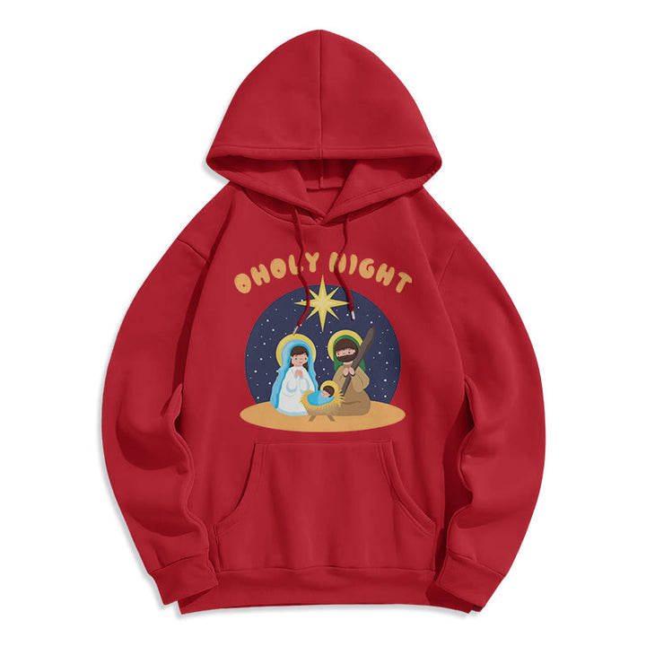 Christianartworkshop Colored Style Holy Night Nativity Scene Fleece Lined Polyester Hoodie - Red - 2XL - image 35