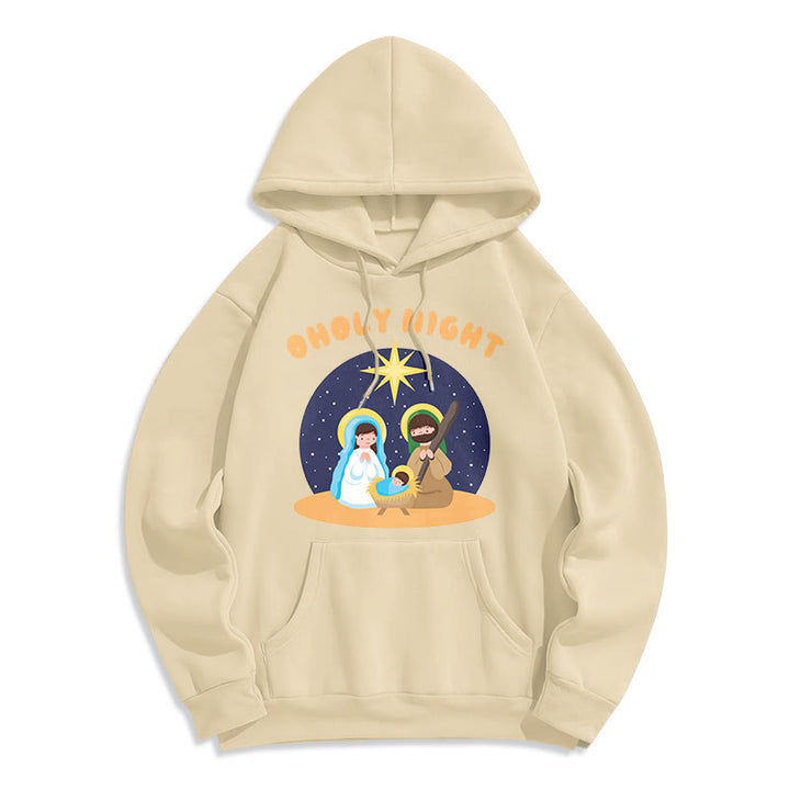 Christianartworkshop Colored Style Holy Night Nativity Scene Fleece Lined Polyester Hoodie - Beige - 2XL - image 0