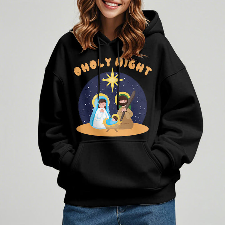 Christianartworkshop Colored Style Holy Night Nativity Scene Fleece Lined Polyester Hoodie - image 7