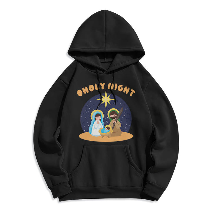 Christianartworkshop Colored Style Holy Night Nativity Scene Fleece Lined Polyester Hoodie - Black - 2XL - image 5