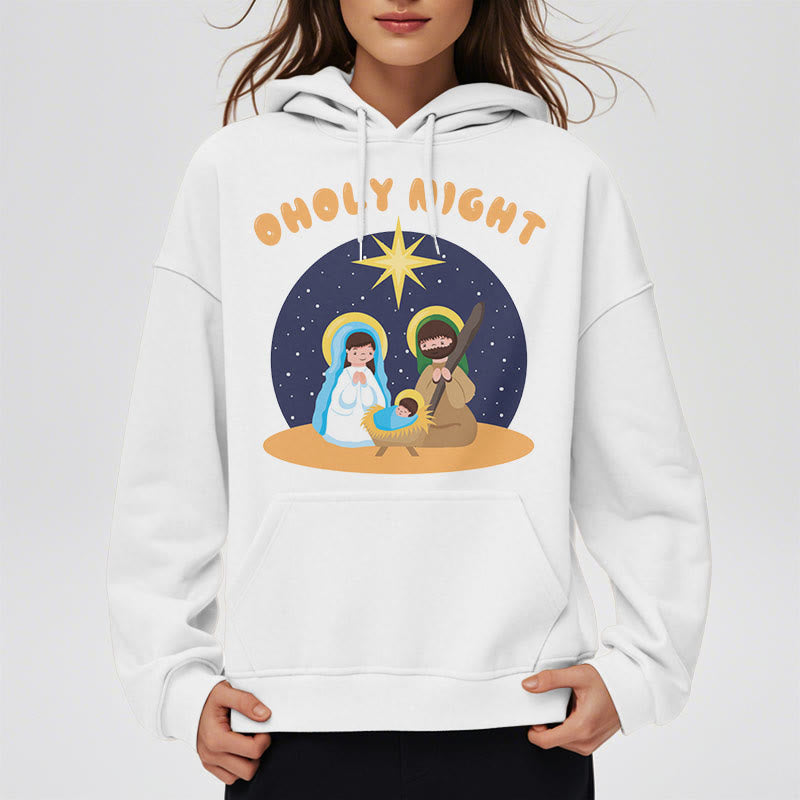 Christianartworkshop Colored Style Holy Night Nativity Scene Fleece Lined Polyester Hoodie - image 13