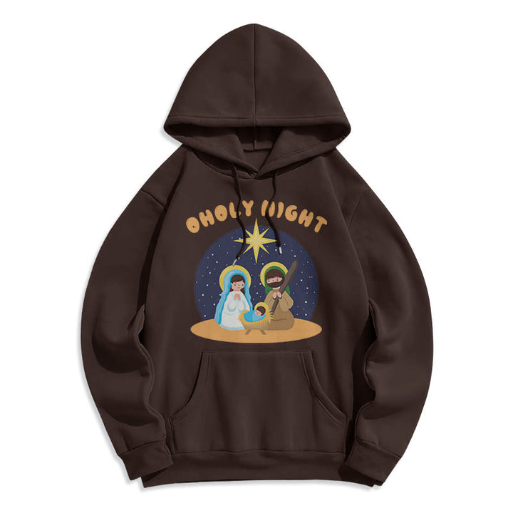 Christianartworkshop Colored Style Holy Night Nativity Scene Fleece Lined Polyester Hoodie - Brown - 2XL - image 15