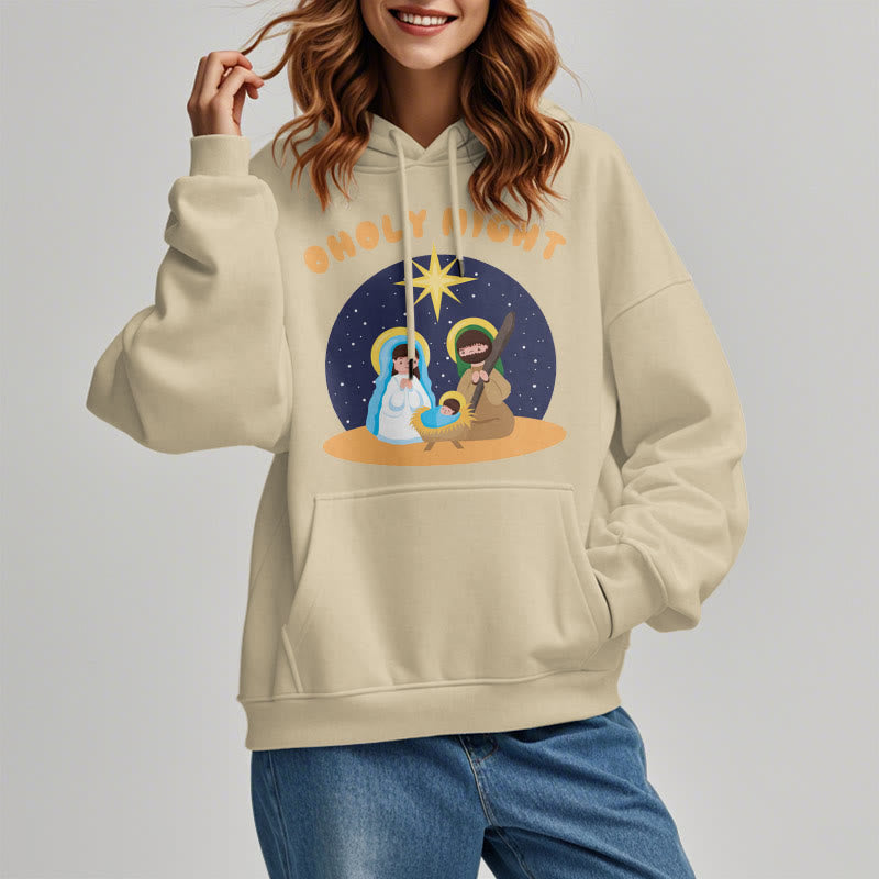 Christianartworkshop Colored Style Holy Night Nativity Scene Fleece Lined Polyester Hoodie - image 1
