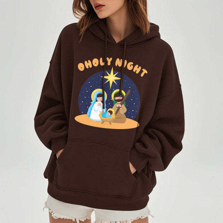 Christianartworkshop Colored Style Holy Night Nativity Scene Fleece Lined Polyester Hoodie - image 18