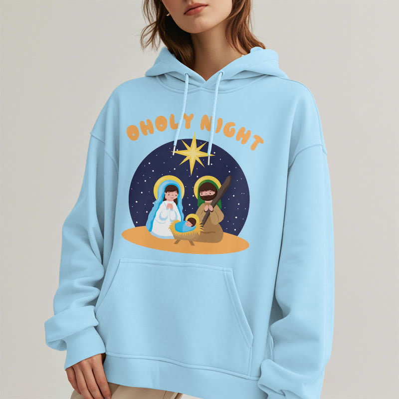 Christianartworkshop Colored Style Holy Night Nativity Scene Fleece Lined Polyester Hoodie - image 27